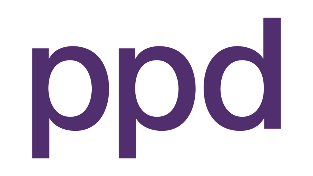 Purple lowercase sans serif letters spelling PPD
