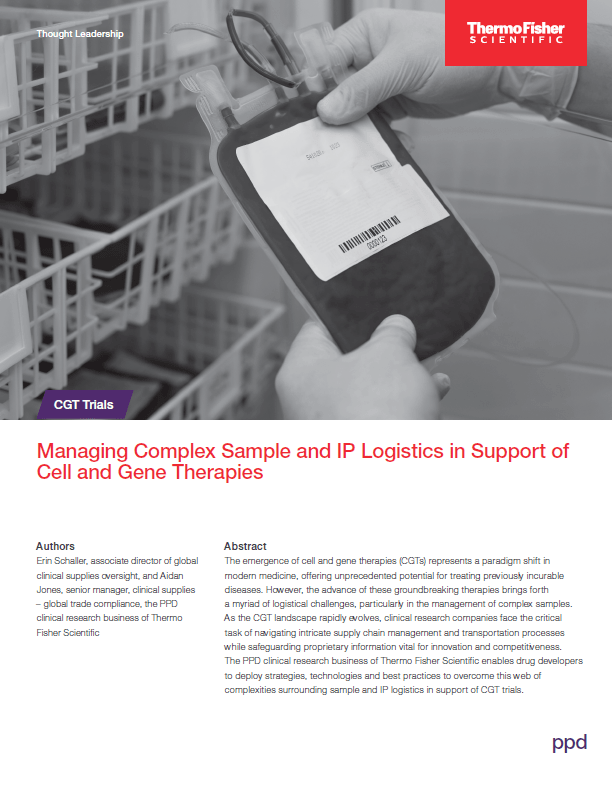 Cover of Managing Complex Sample and IP Logistics in Support of Cell and Gene Therapies white paper