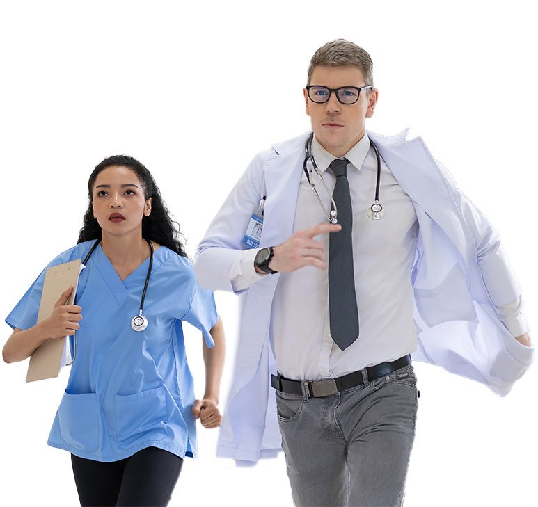 doctor-nurse-running white background