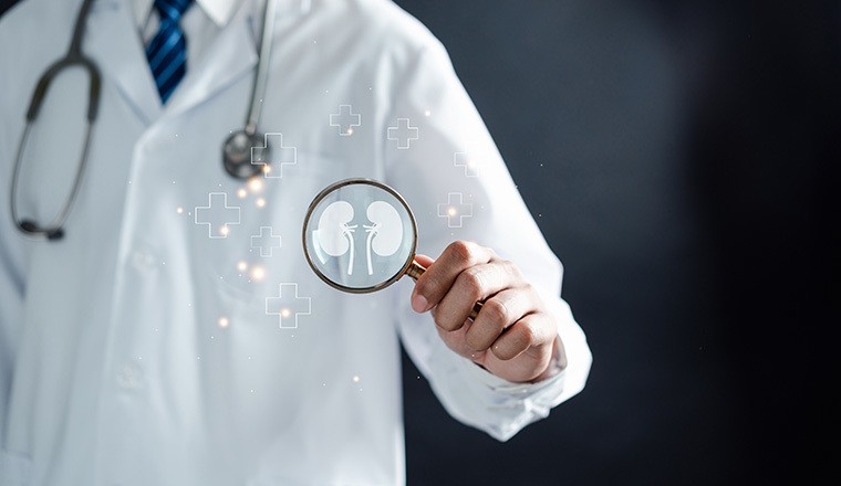 Doctor holding magnifying glass