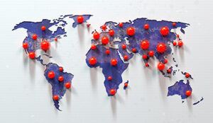 Global map with viral markings